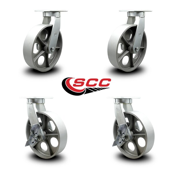 10 Inch Heavy Duty Semi Steel Cast Iron Wheel Swivel Caster Set with 2 Brakes